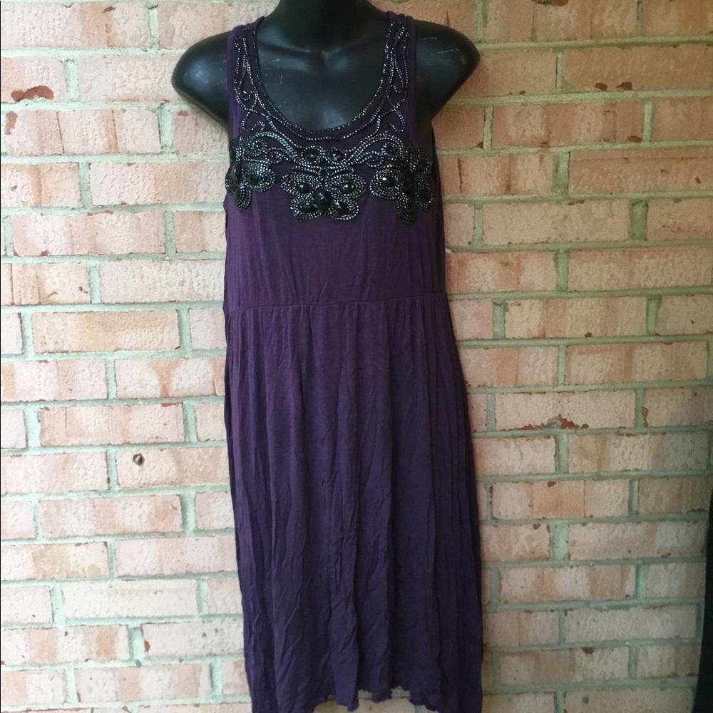 Plus size purple dress w/embroidery and beads